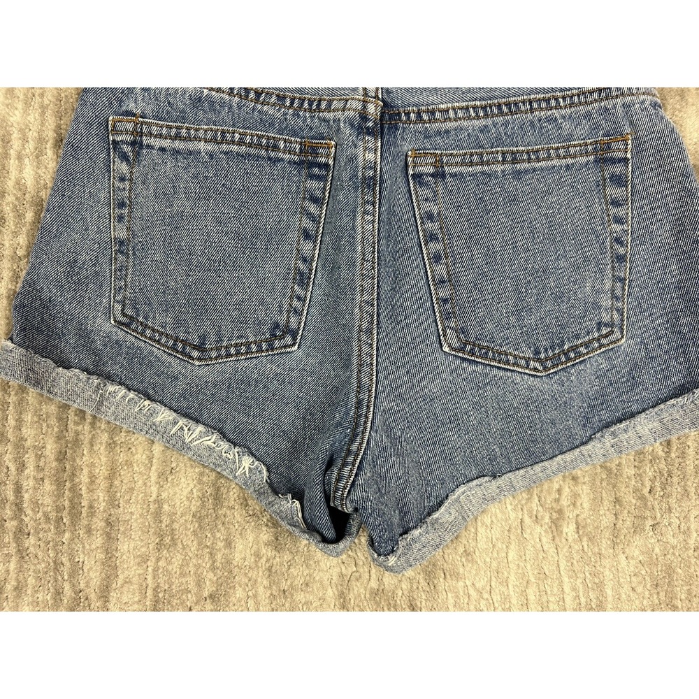 John Galt Denim Shorts Women 26 Blue High Rise Raw Hem Cuffed Medium Wash Cotton - Picture 9 of 10